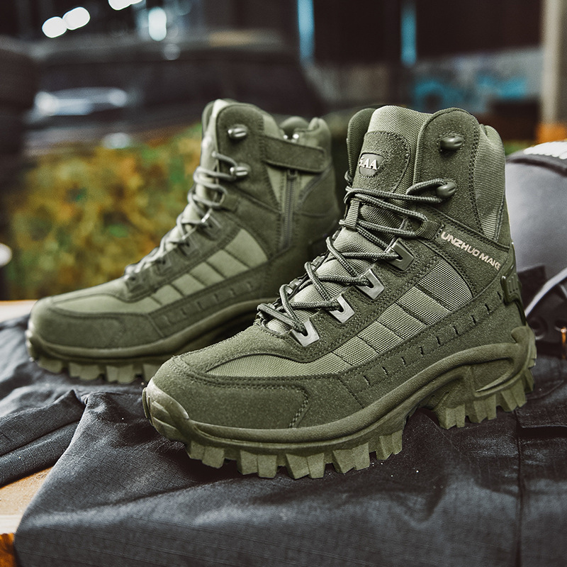 Men's Tactical Hiking Boots – Lace Up Side Zip Chunky Lug Outdoor Work