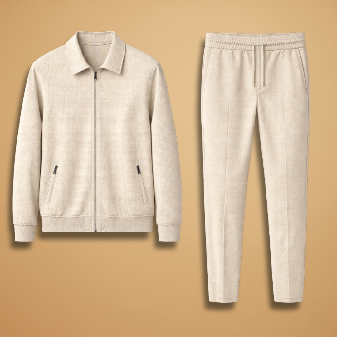Men's Textured 2-Piece Tracksuit – Zip Up Jacket Drawstring Jogger Casual