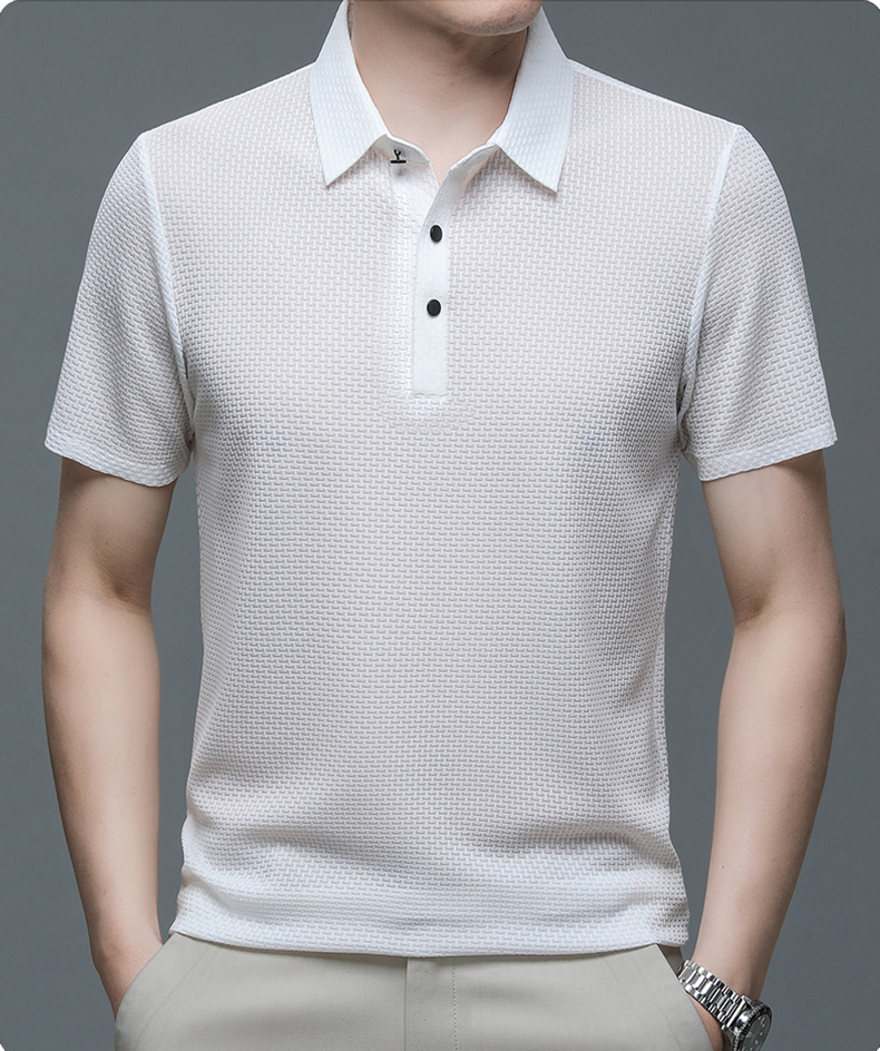 Men's Textured Knit Polo Shirt – Short Sleeve Button Placket Smart Casual