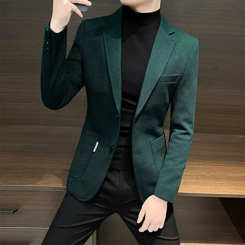 Men's Textured Notch Lapel Blazer – Single Breasted Tailored Casual
