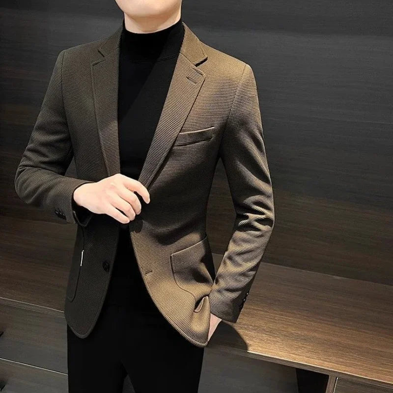 Men's Textured Notch Lapel Blazer – Single Breasted Tailored Casual