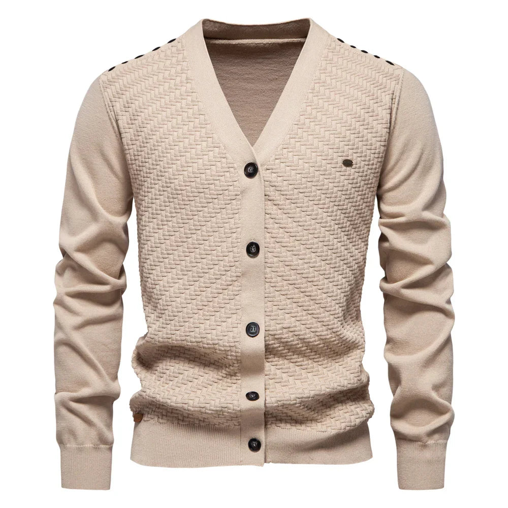 Men's Textured V Neck Button Cardigan – Long Sleeve Smart Casual Everyday Wear