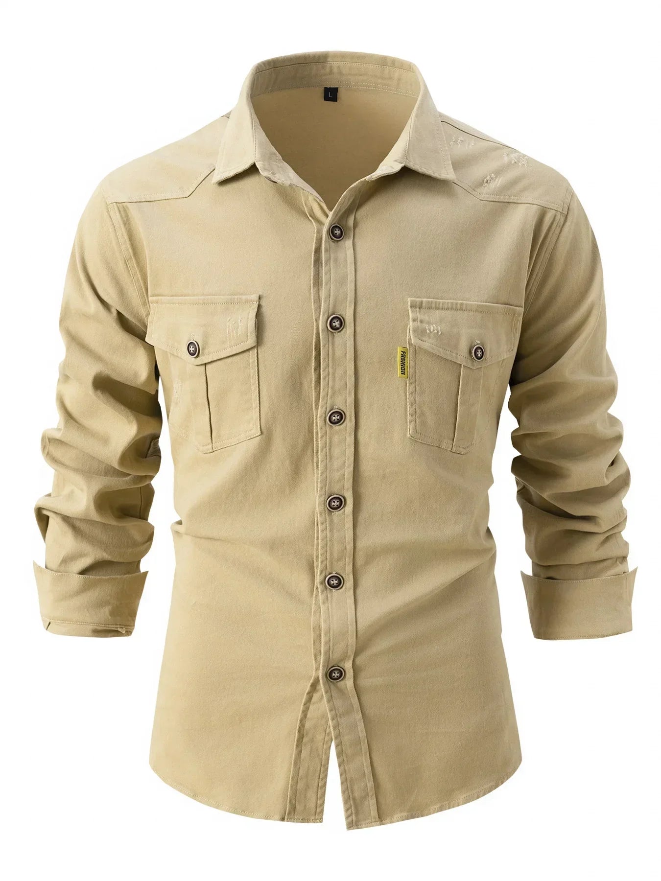 Men's Utility Solid Long Sleeve Shirt – Dual Chest Pocket Workwear Casual