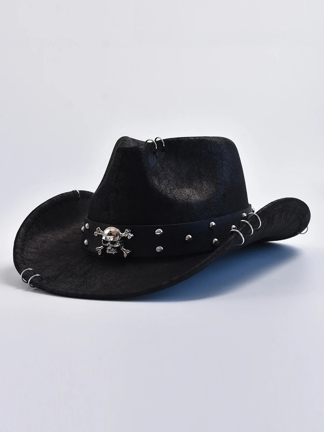 Men's Western Cowboy Hat – Skull Studded Band Ring Trim Rocker Festival