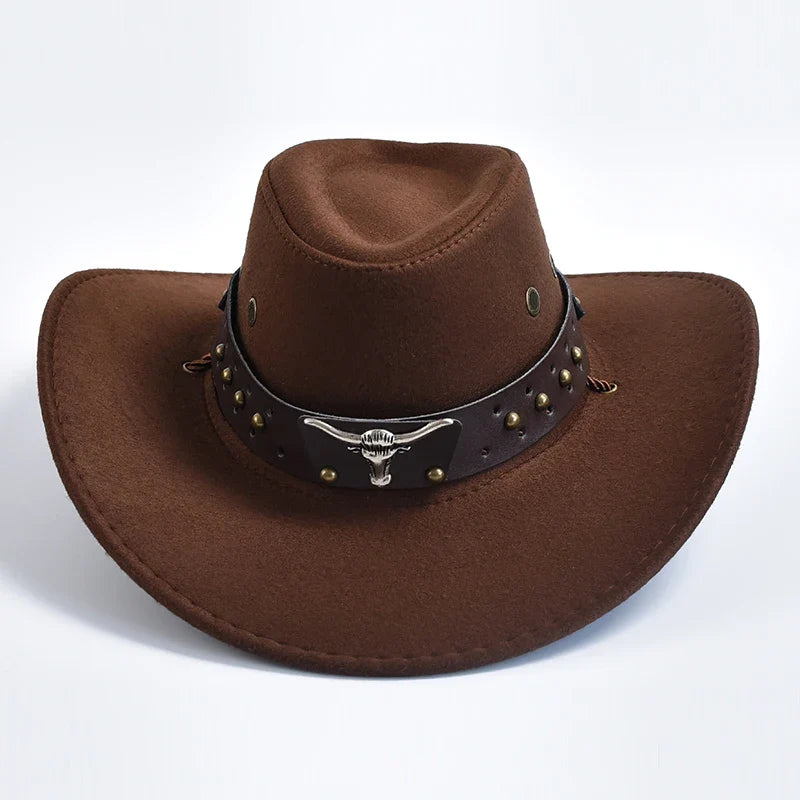Men's Western Cowboy Hat – Suede Wide Brim Stud Band Longhorn Festival