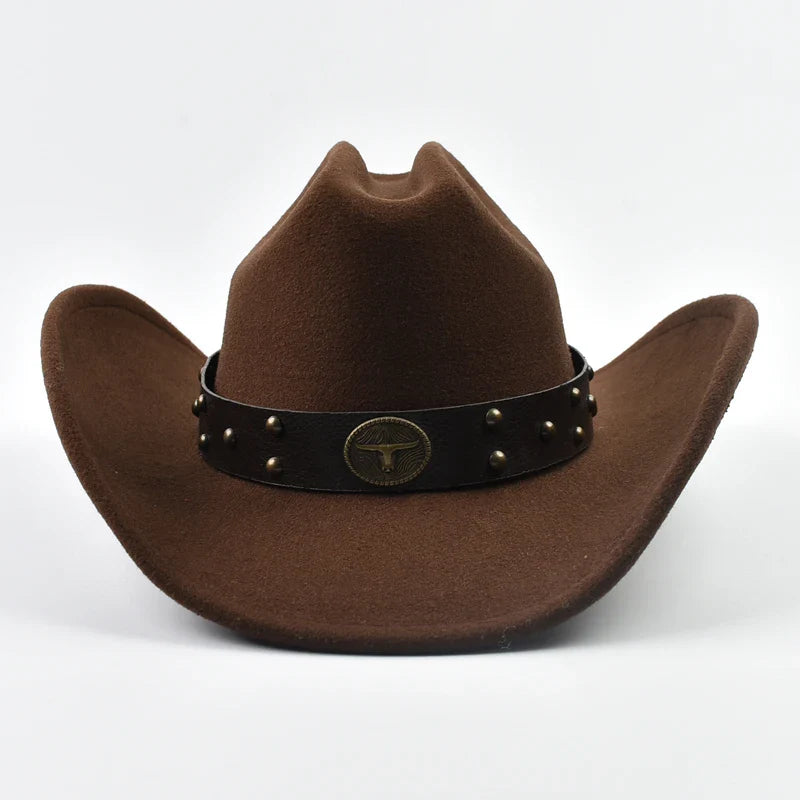 Men's Western Cowboy Hat – Wide Brim Felt Stud Band Concho Country Festival