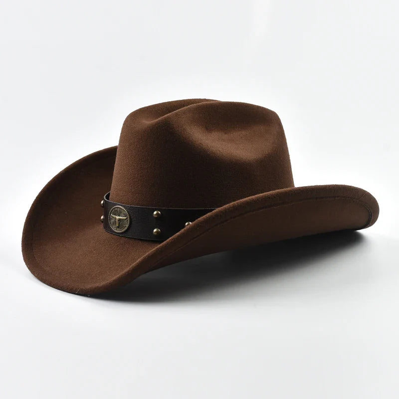 Men's Western Cowboy Hat – Wide Brim Felt Stud Band Concho Country Festival