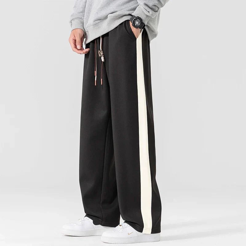 Men's Wide Leg Side Stripe Sweatpants – Drawstring Waist Casual Athleisure