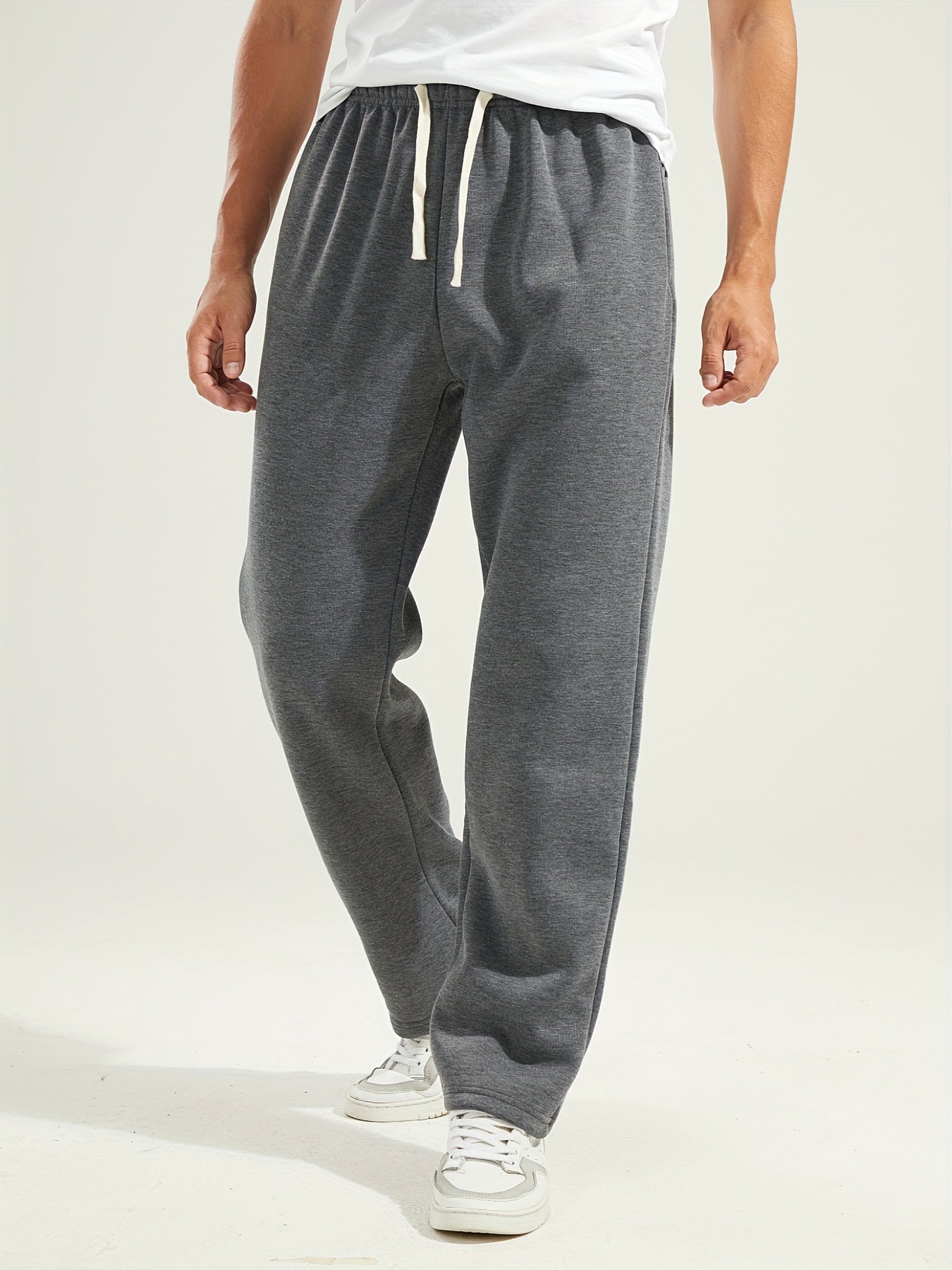Men's Wide Leg Sweatpants – Drawstring Waist Open Hem Marl Lounge Casual