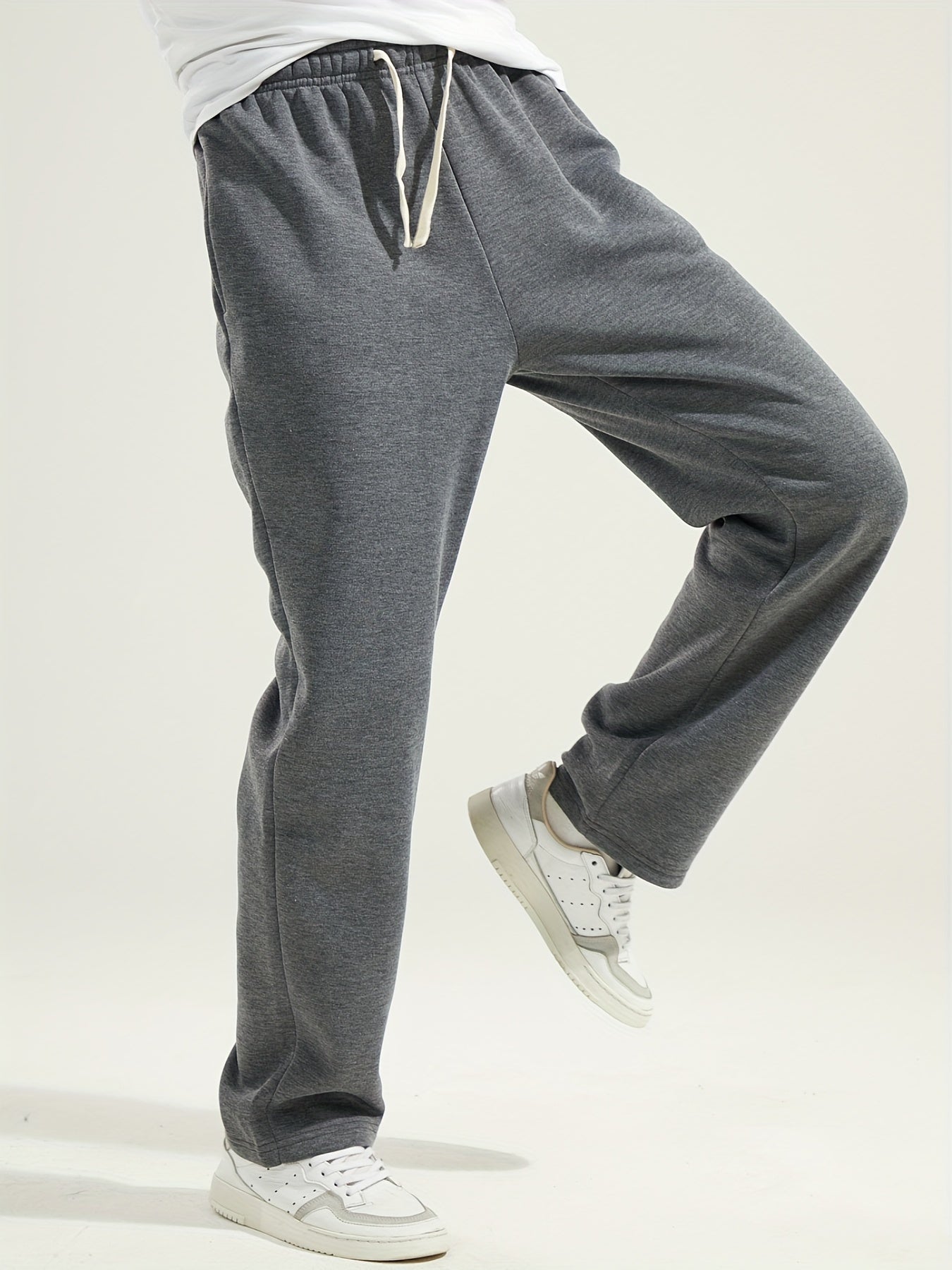 Men's Wide Leg Sweatpants – Drawstring Waist Open Hem Marl Lounge Casual