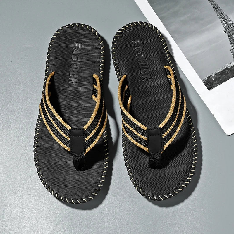 Men's Woven Toe Post Flip Flops – Open Toe Flat Strap Beach Sandals