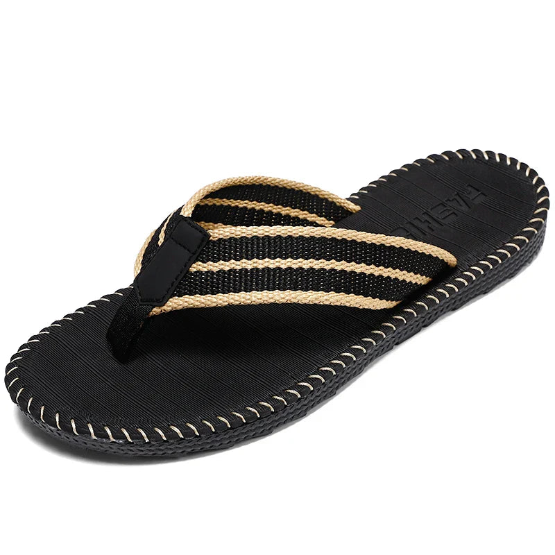Men's Woven Toe Post Flip Flops – Open Toe Flat Strap Beach Sandals