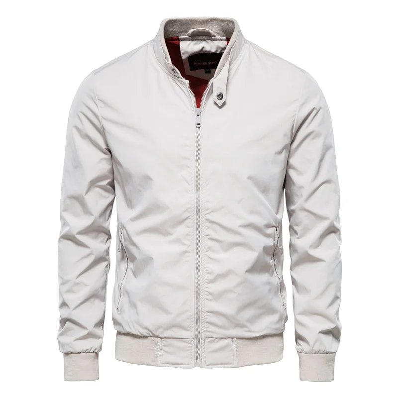 Men's Zip Front Bomber Jacket – Stand Collar Ribbed Hem Contrast Lined