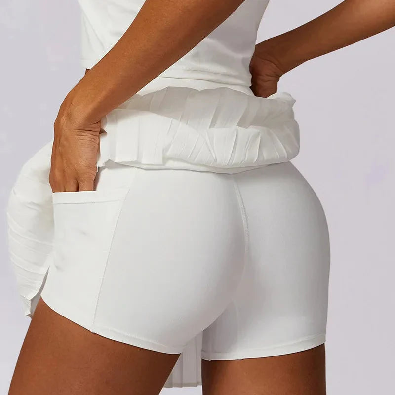 Women's High Waisted Pleated Mini Skirt – Built-In Shorts