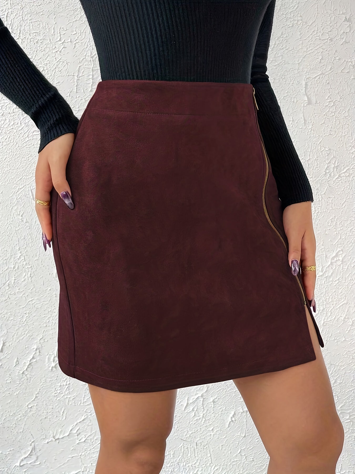 Women's  A-Line High Waisted Mini Skirt – Side Zip Slit Hem