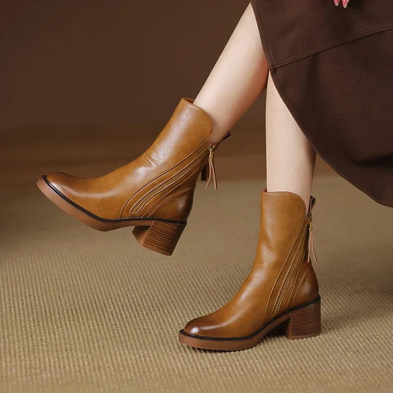 Women's Ankle Boots – Round Toe Block Heel Side Zip Tassel Casual Winter