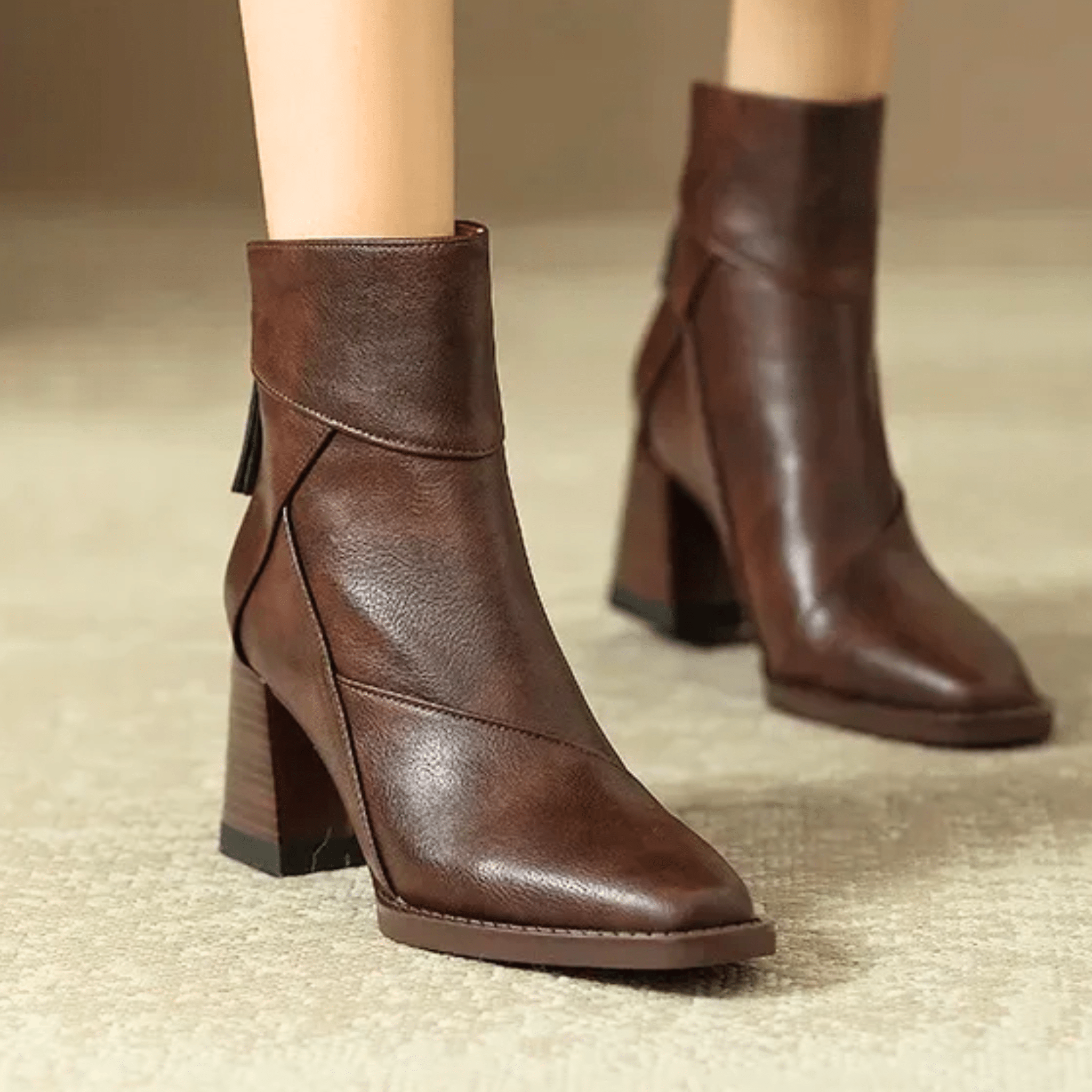 Women's Back Zip Tassel Pull Block Heel Ankle Boots – Fall Winter