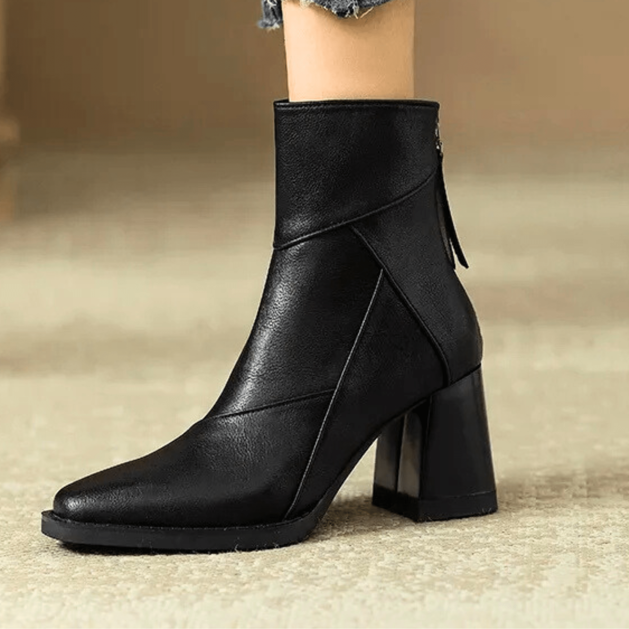 Women's Back Zip Tassel Pull Block Heel Ankle Boots – Fall Winter