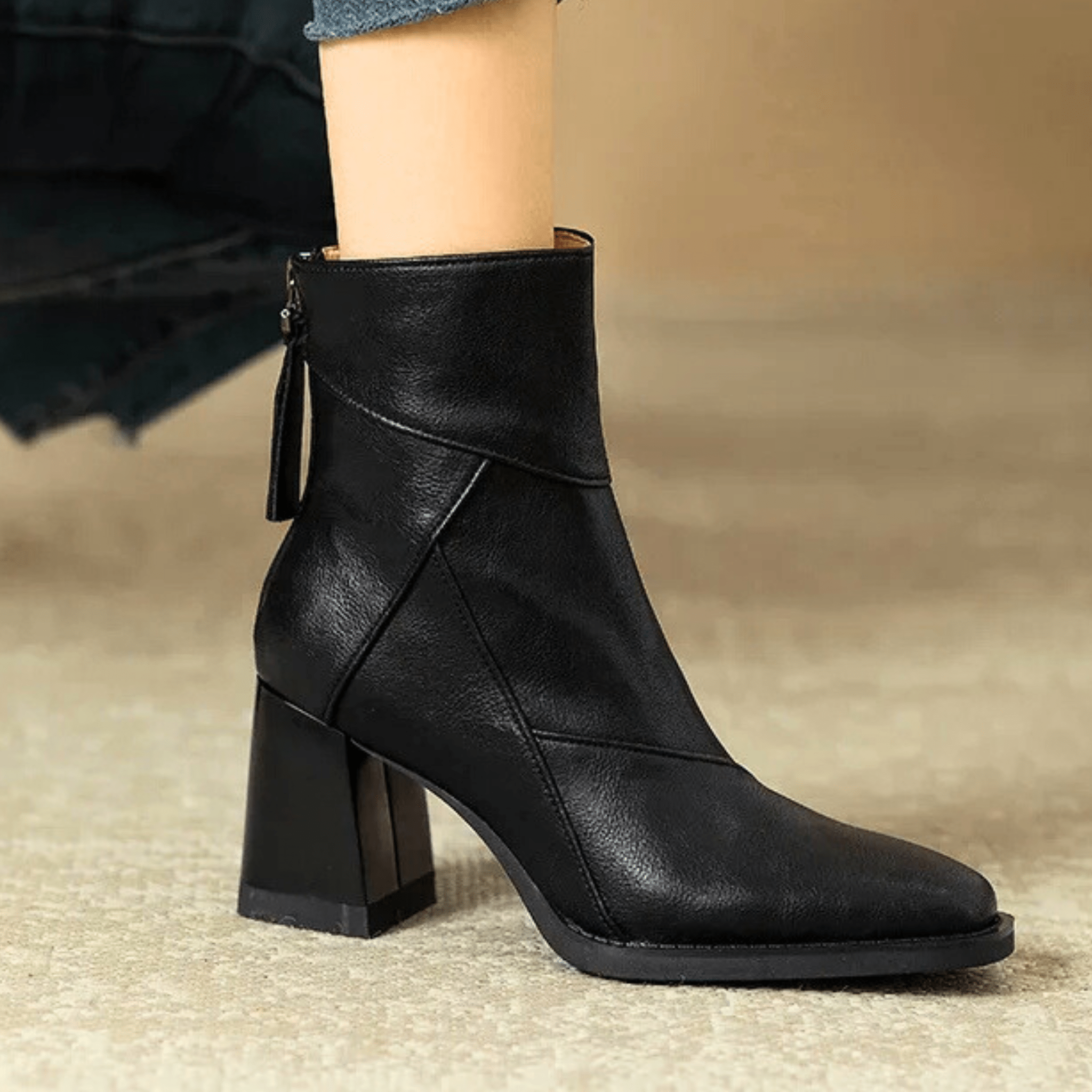 Women's Back Zip Tassel Pull Block Heel Ankle Boots – Fall Winter