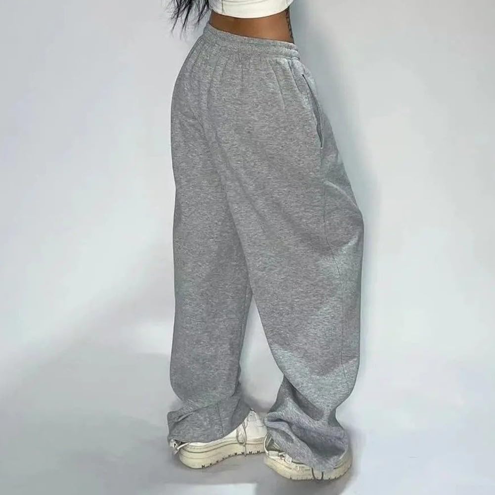 Women's Baggy Sweatpants – Mid Rise Drawstring Open Hem Lounge Casual
