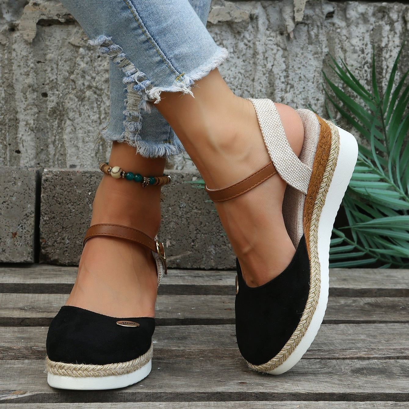 Women's Boho Closed Toe Wedge Sandals – Ankle Strap Espadrille Platform Summer
