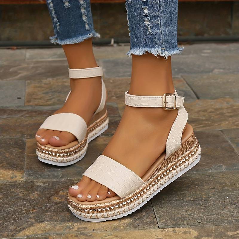 Women's Boho Croc Print Open Toe Sandals – Ankle Strap Espadrille Platform