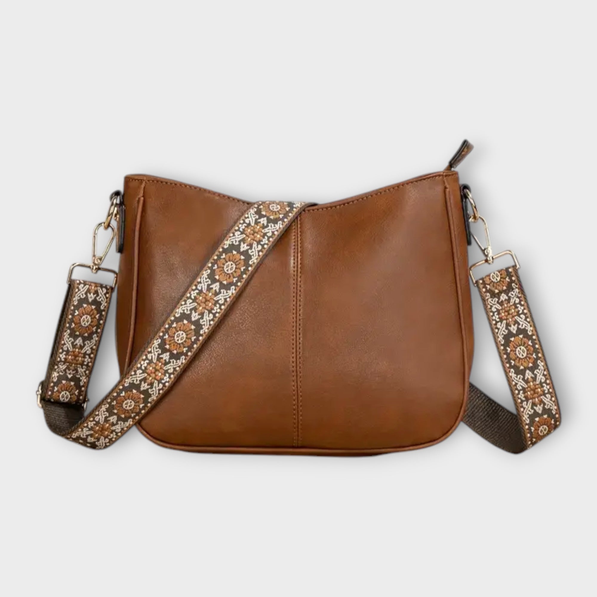 Women's Boho Crossbody Bag – Floral Embroidered Strap Zip Pocket Everyday