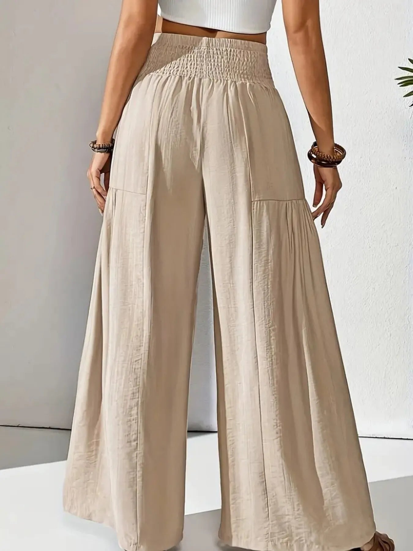 Women's Boho Wide Leg Pants – Smocked High Waist Pocket Summer Lounge