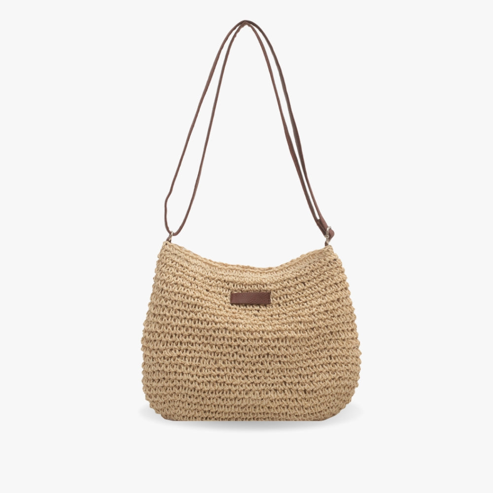 Women's Boho Woven Straw Crossbody Bag – Open Weave Bucket Summer Beach