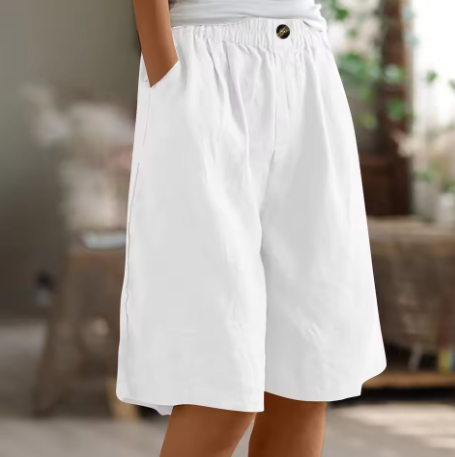 Women's Casual Cotton Linen Bermuda Shorts – Pull On Pocket Knee Length Summer