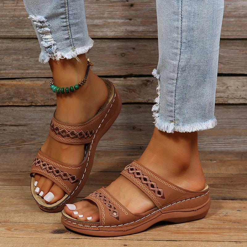 Women's Casual Cutout Sandals – Open Toe Double Strap Slip On Summer