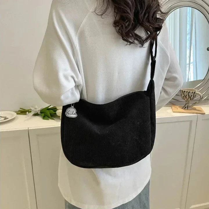 Women's Casual Ribbed Corduroy Shoulder Bag – Hobo Zip Charm Everyday