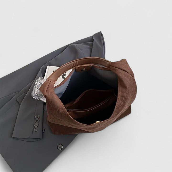 Women's Casual Suede Shoulder Bag – Wide Open Top Triangle Hobo Everyday