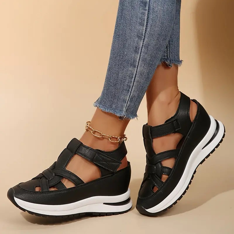 Women's Closed Toe Cutout Platform Sandals – Hook Loop Slingback Casual