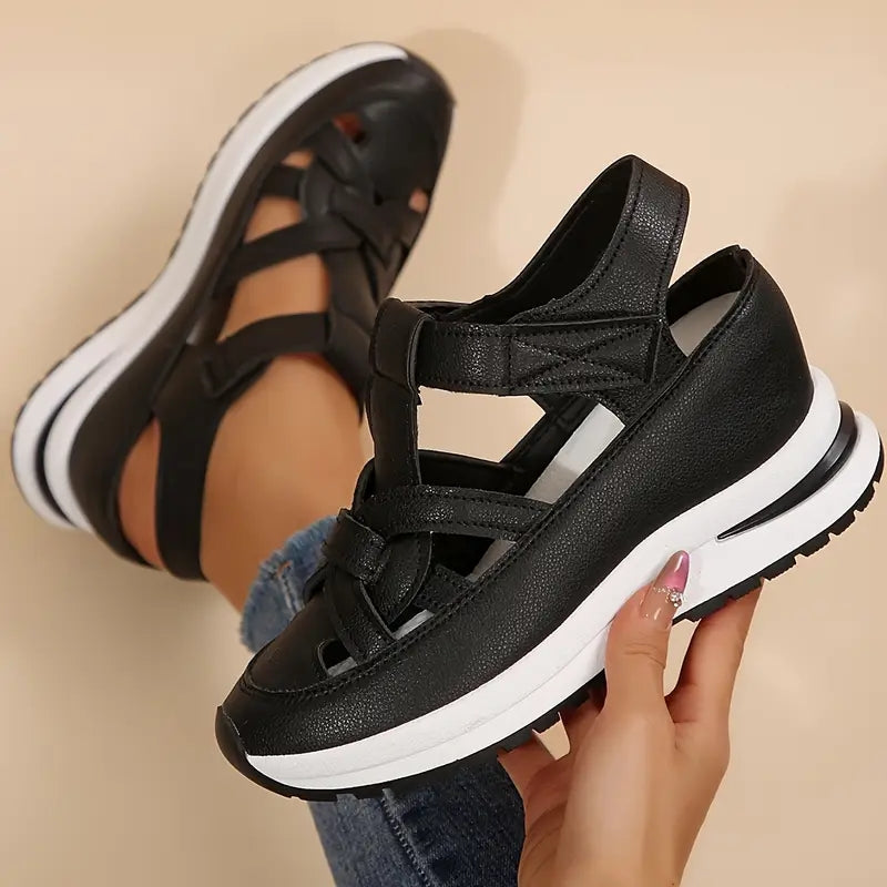 Women's Closed Toe Cutout Platform Sandals – Hook Loop Slingback Casual