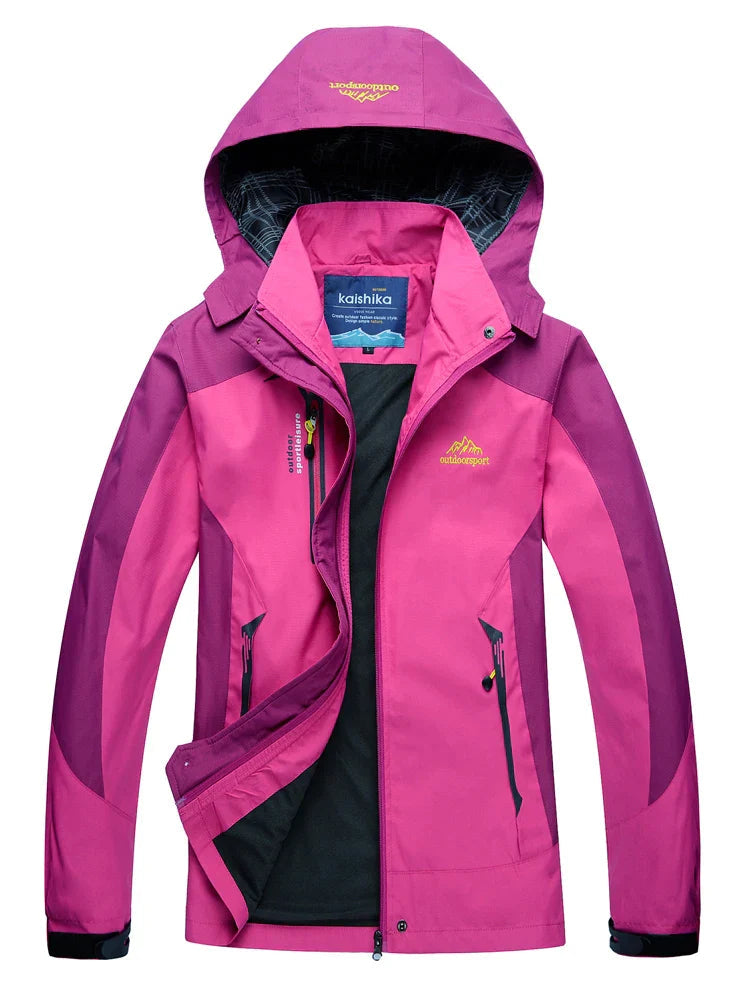 Women's Color Block Hooded Windbreaker Jacket – Zip Front Angled Pockets Outdoor