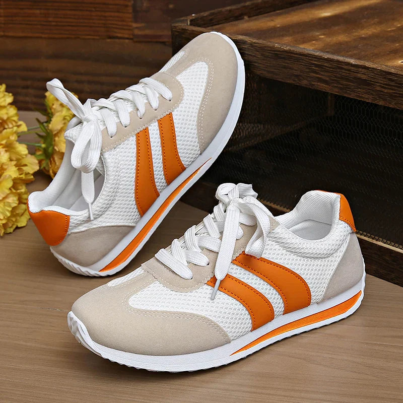 Women's Color Block Striped Low Top Sneakers – Lace Up Mesh Panel Casual