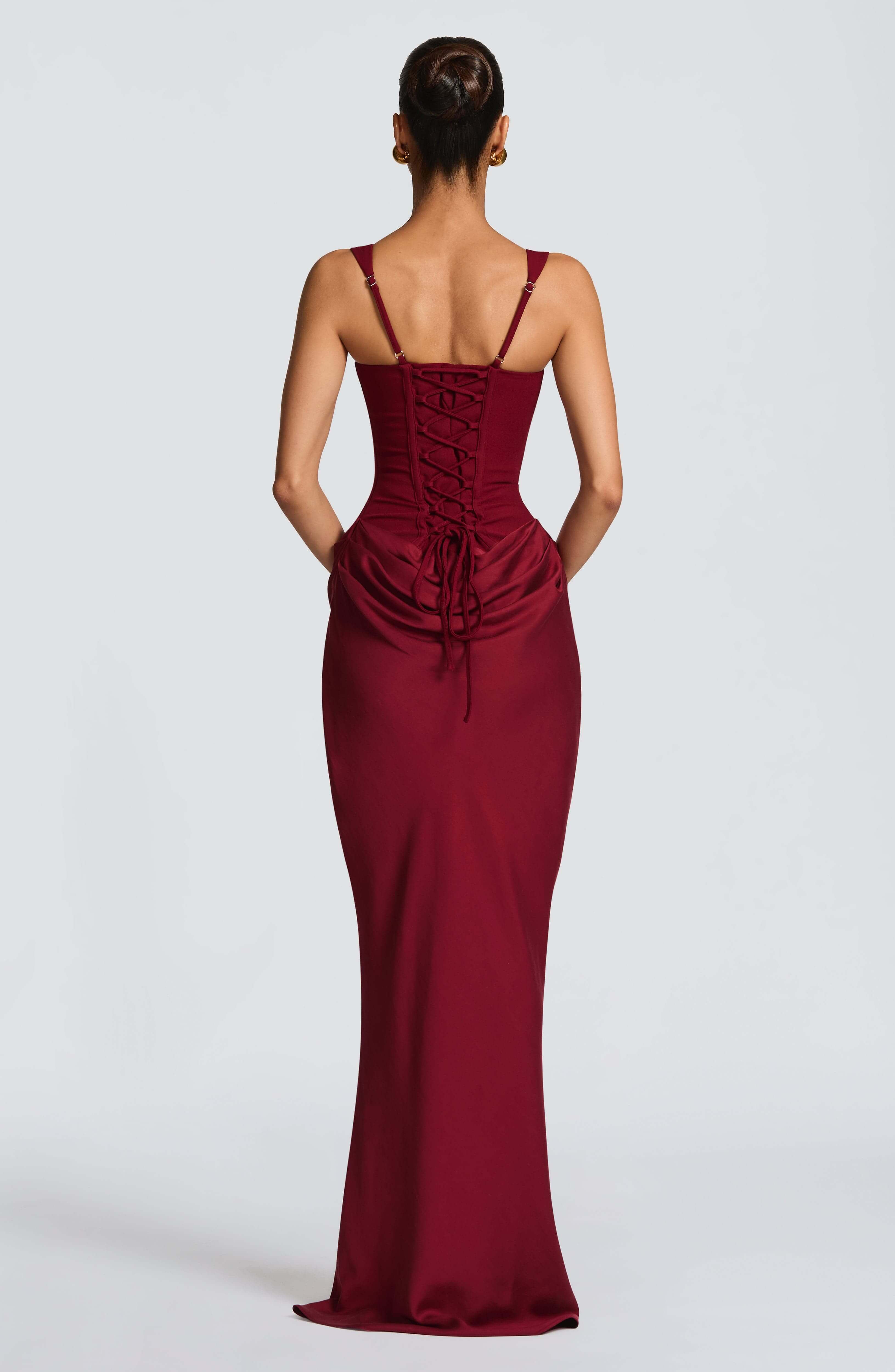 Women's Corset Maxi Dress – Square Neck Draped Sleeveless Wedding Guest