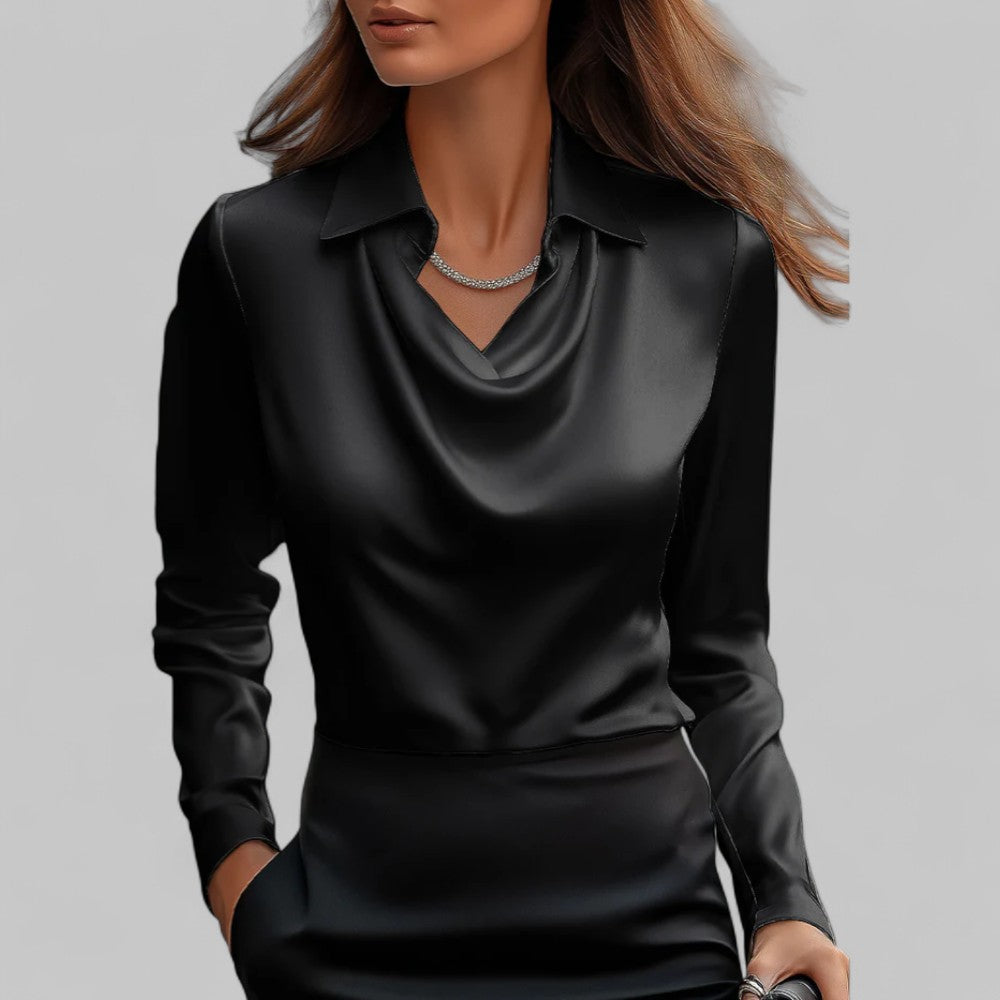 Women's Cowl Neck Blouse – Shirt Collar Long Sleeve Smart Casual Work