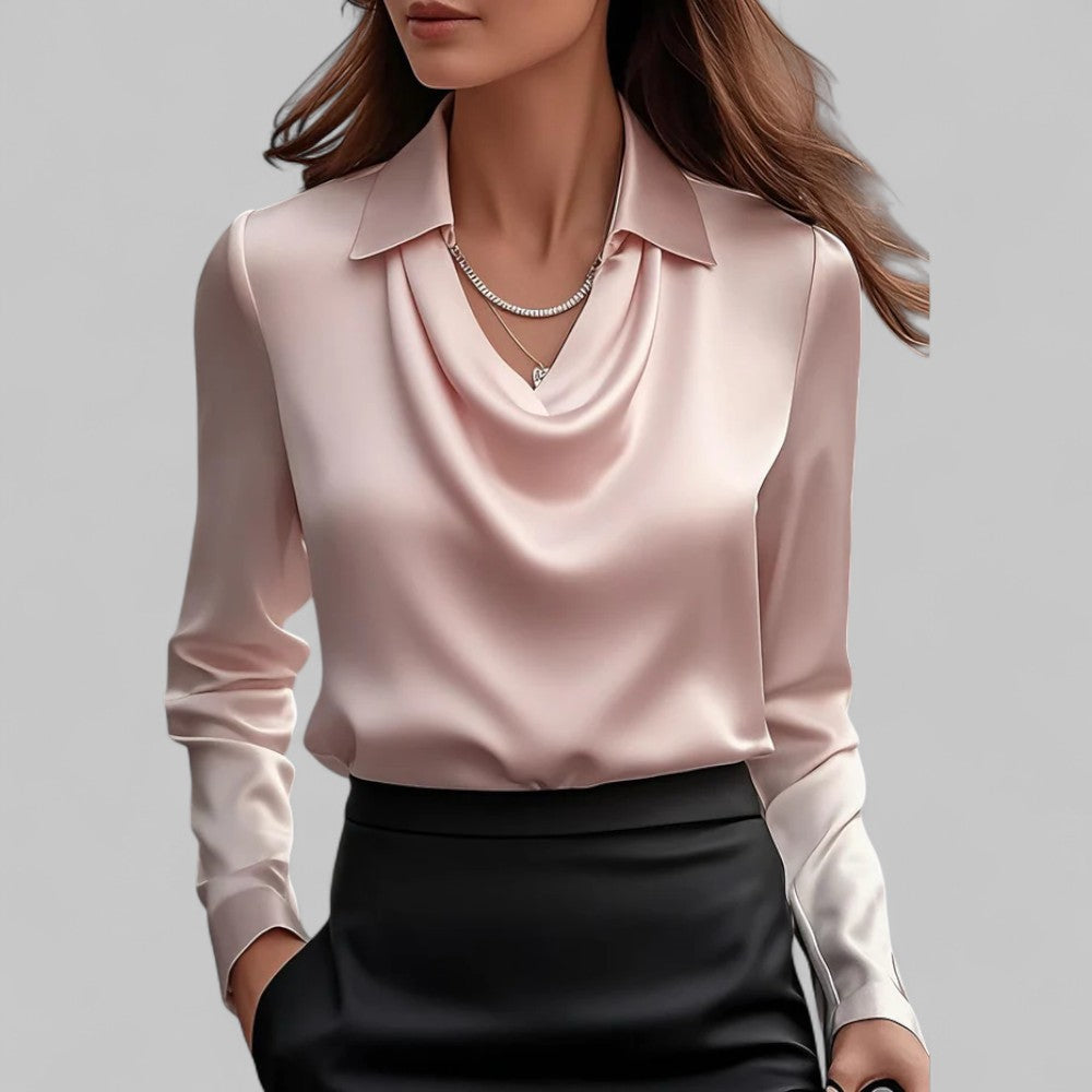 Women's Cowl Neck Blouse – Shirt Collar Long Sleeve Smart Casual Work