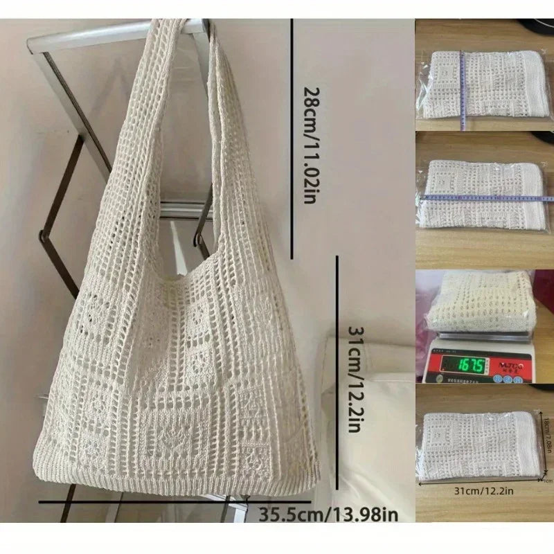 Women's Crochet Shoulder Tote Bag – Open Weave Hobo Large Beach Summer