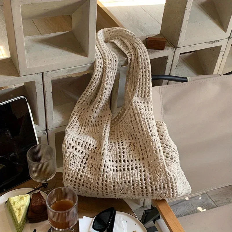Women's Crochet Shoulder Tote Bag – Open Weave Hobo Large Beach Summer