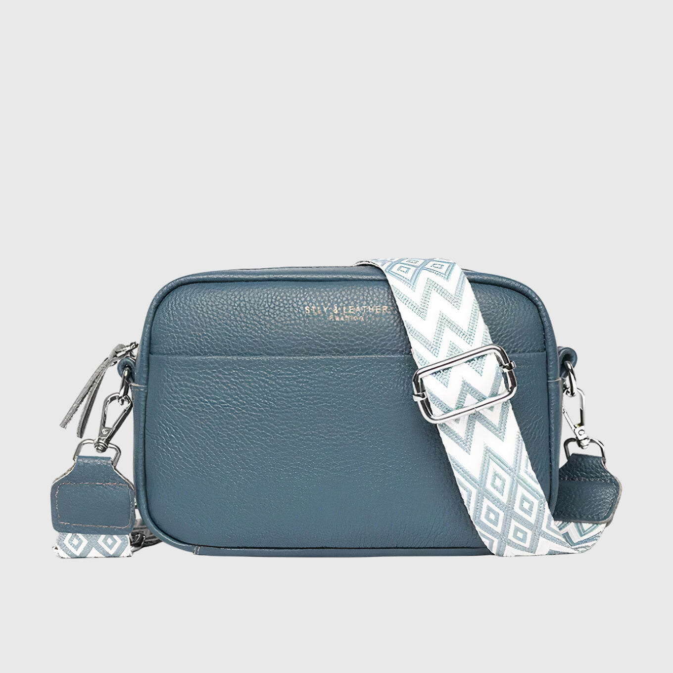 Women's Crossbody Bag – Wide Patterned Strap Pebbled Multi Zip Everyday