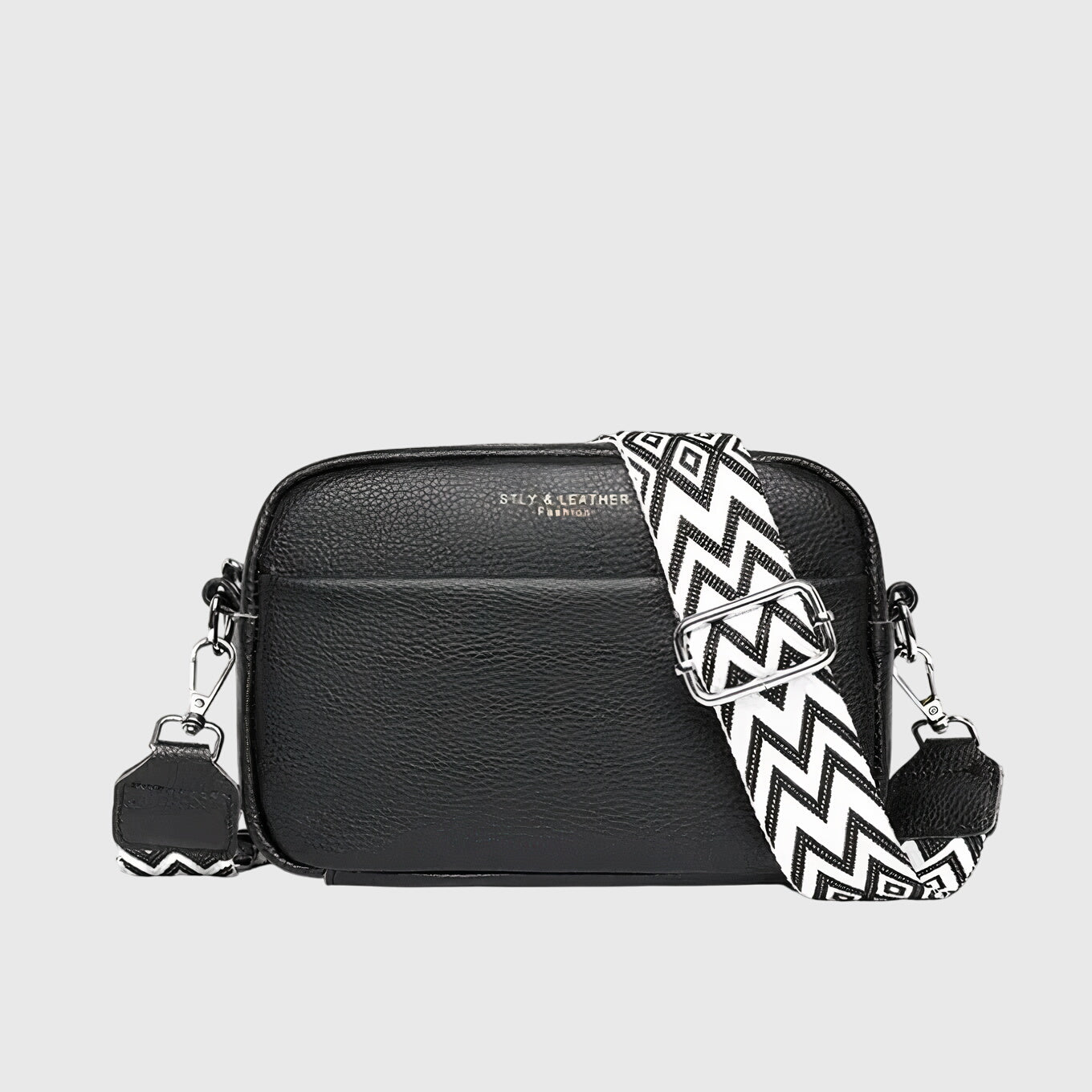 Women's Crossbody Bag – Wide Patterned Strap Pebbled Multi Zip Everyday