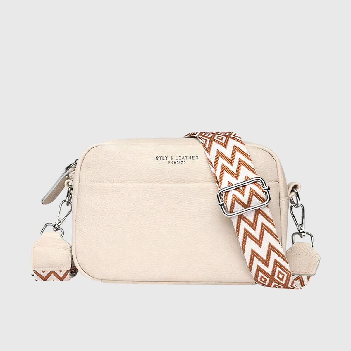 Women's Crossbody Bag – Wide Patterned Strap Pebbled Multi Zip Everyday