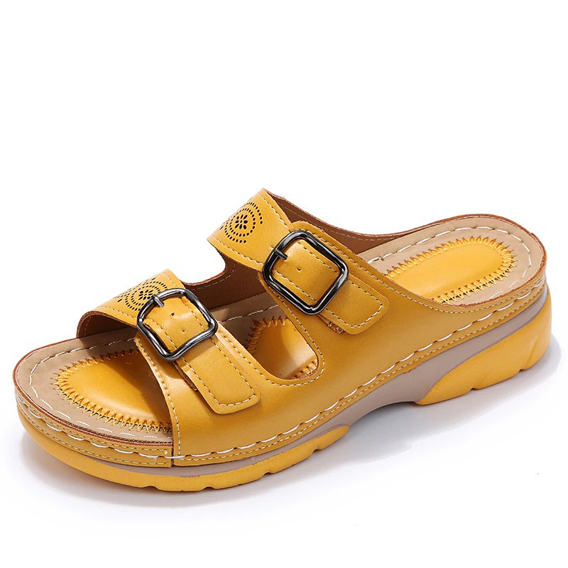 Women's Cutout Buckle Sandals – Open Toe Double Strap Casual Walking