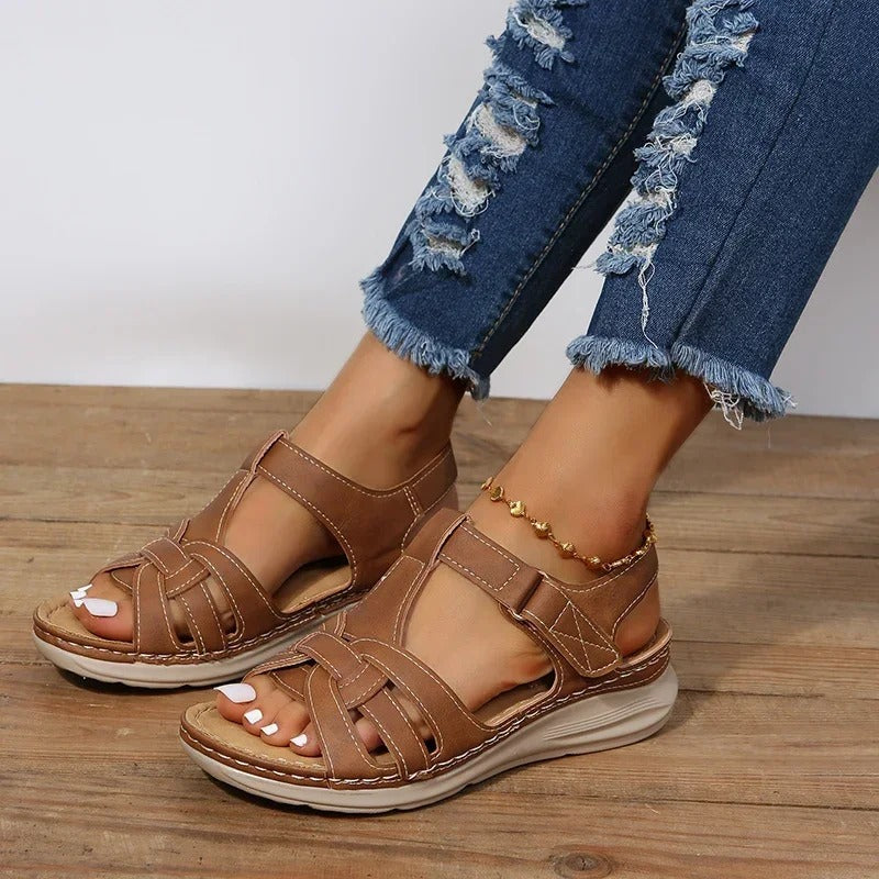 Women's Cutout Sandals – Open Toe Hook Loop Casual Walking