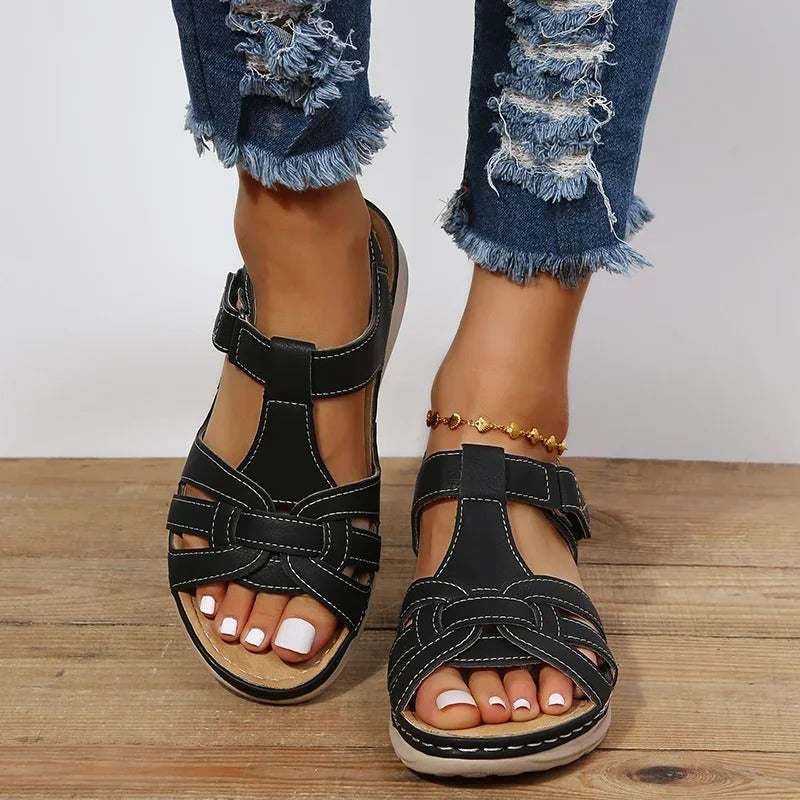 Women's Cutout Sandals – Open Toe Hook Loop Casual Walking