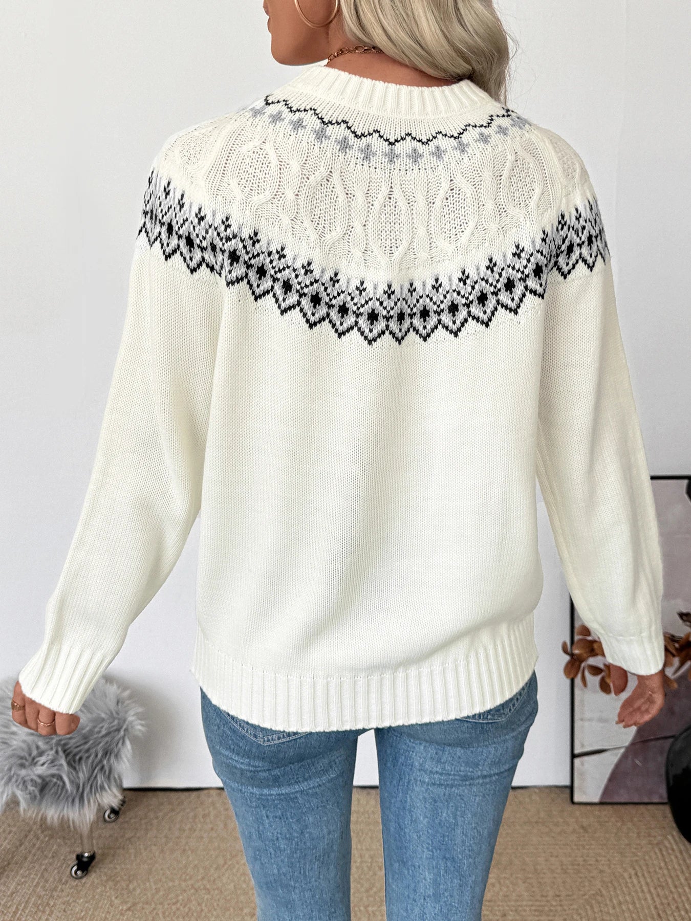 Women's Fair Isle Crew Neck Sweater – Long Sleeve Knit Transitional