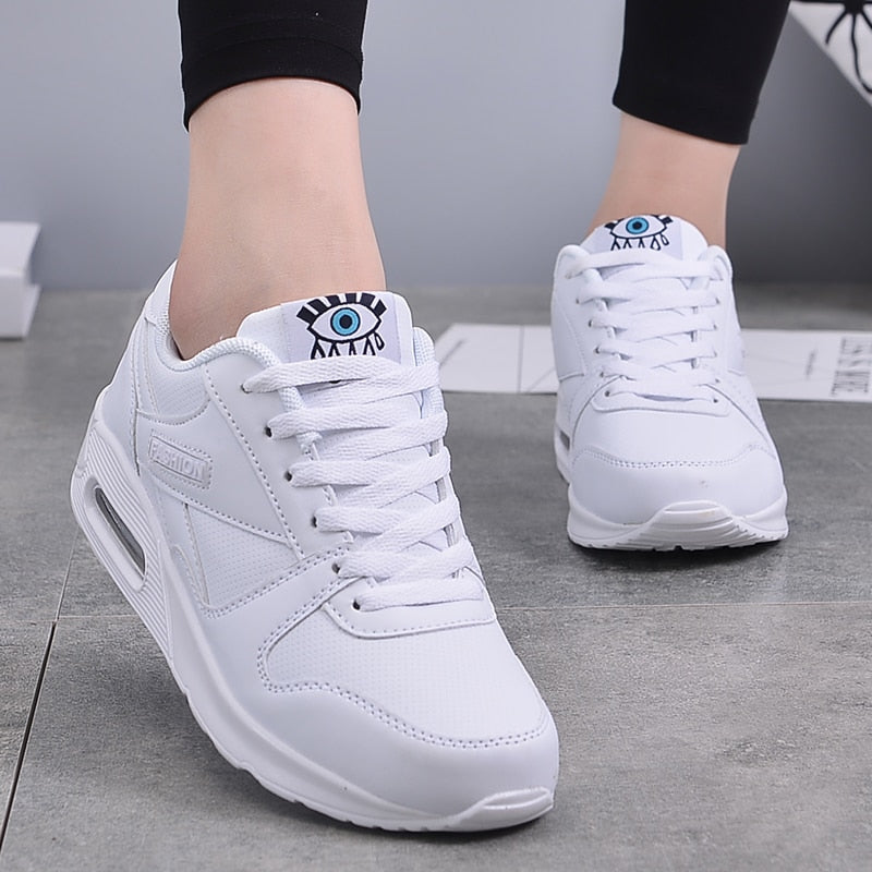 Women's Fashion Eye Graphic Sneakers – Air Cushion Sole Lace Up Casual